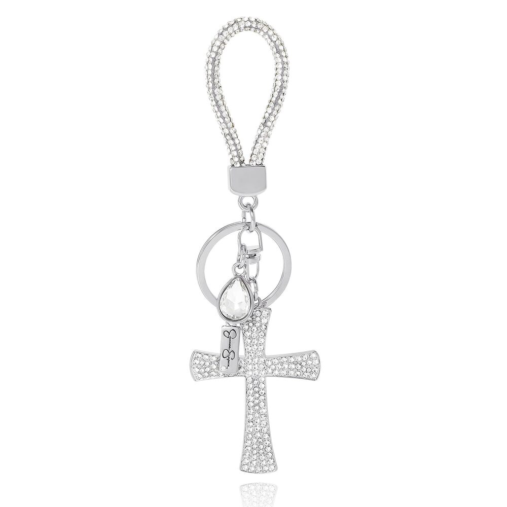 6916 Pave Crystal Cross Keychain , Rhodium-Tone Keychain with Cross Bag